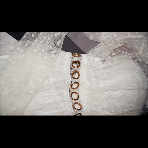 White One-Shoulder Mesh Overlay Dress - Picture 8 of 9